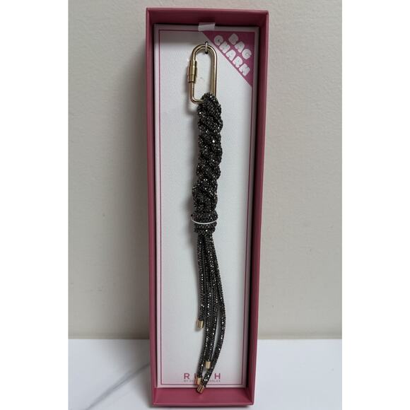 Rush by Denis & Charles Beaded Tassel Bag Charm Black Crystal Rope Gold Clip - Picture 1 of 4